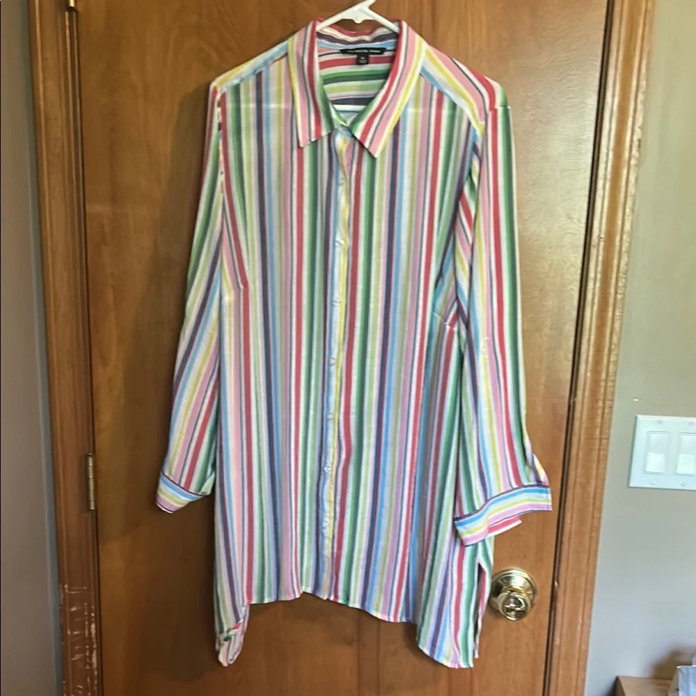 Zac & Rachel Striped Button Down Lightweight Shirt Size 3X - Picture 1 of 5